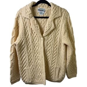 Aran Crafts Cream Cable Knit wool Cardigan